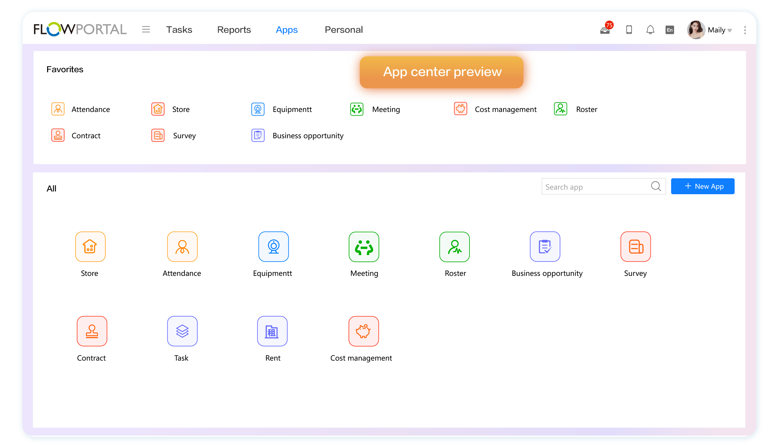 FlowPortal low-code platform: Self-service application builder for business teams. Build CRM, HR & custom apps; secure access via permissions, boosts digital efficiency.