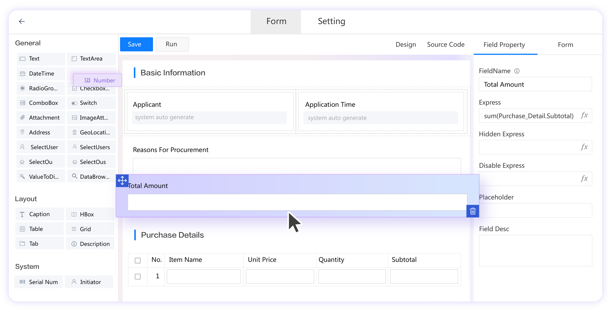 Shows how FlowPortal BPM Low-Code Form Designer uses visual drag - drop to help biz staff build apps fast