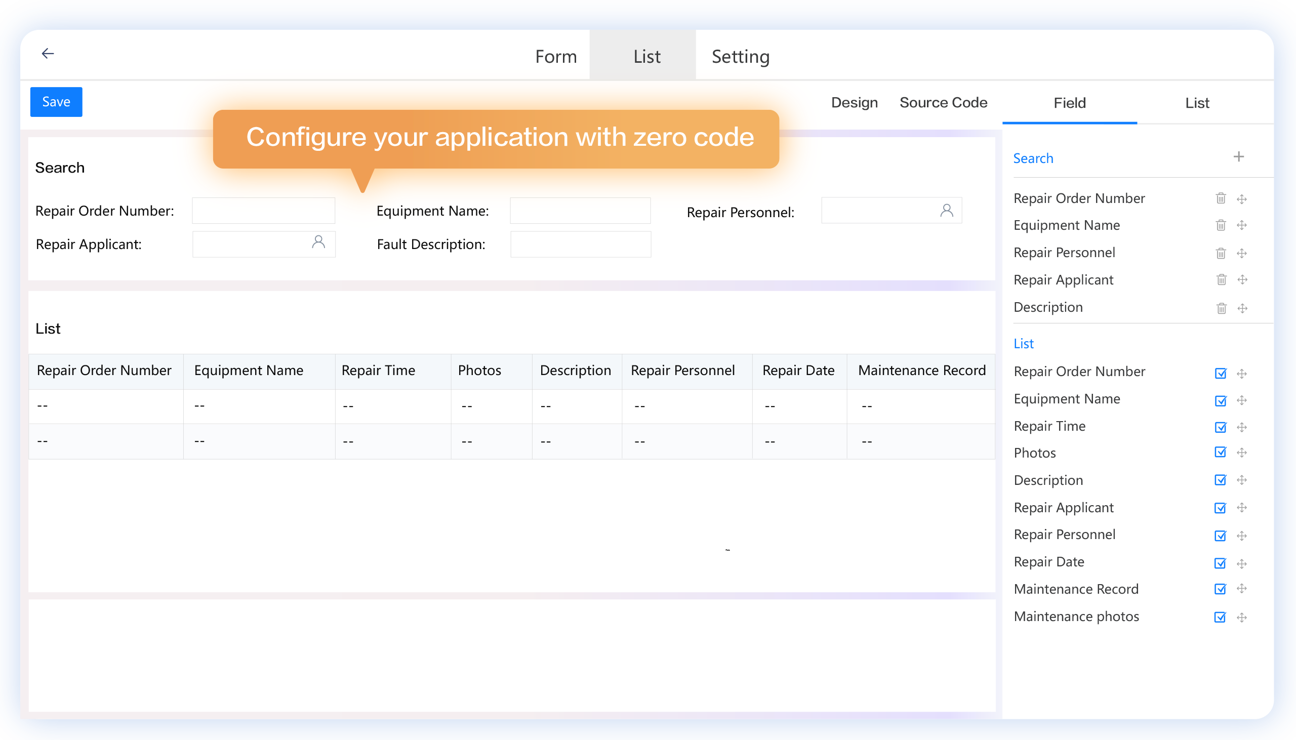 An overview UI of FlowPortal low - code platform, showing visual tools, component libraries & data binding to simplify app building
